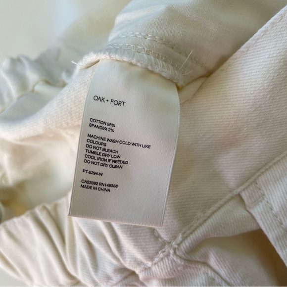 OAK + FORT Women's Cream Long Length Twill Wide Leg Pant Elastic Waist Size XS - Picture 7 of 11